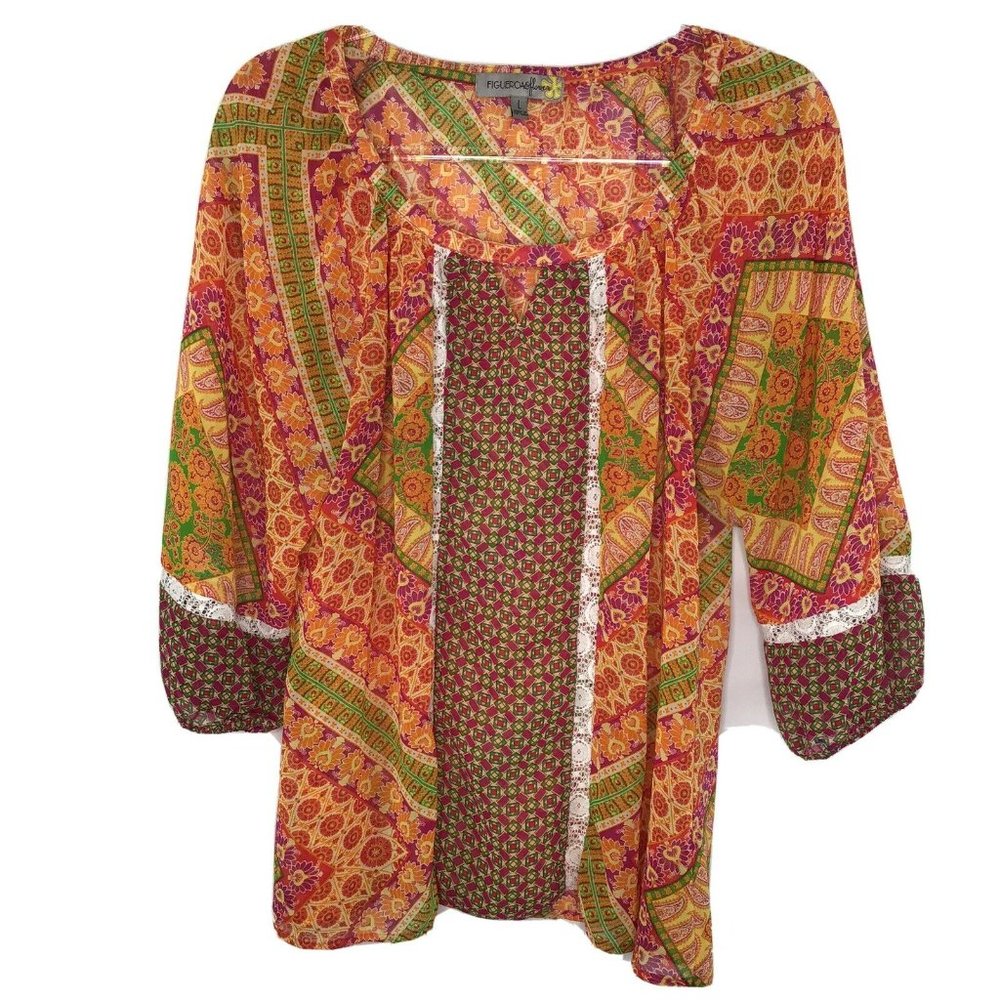 Figueroa & Flower Sheer Blouse 3/4 Sleeve Womens L - Picture 1 of 7